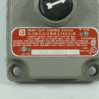 Killark XCS-0S2A1 Hazardous Locations 2-Position Selector Switch & Cover