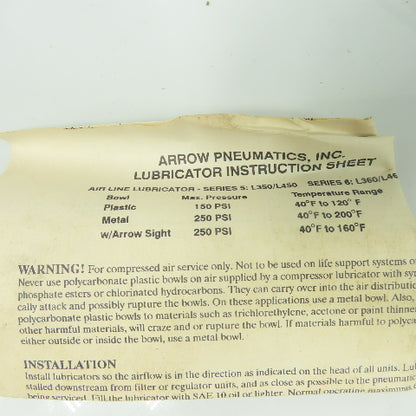 Arrow L362W JQ Pneumatic Lubricator NEW