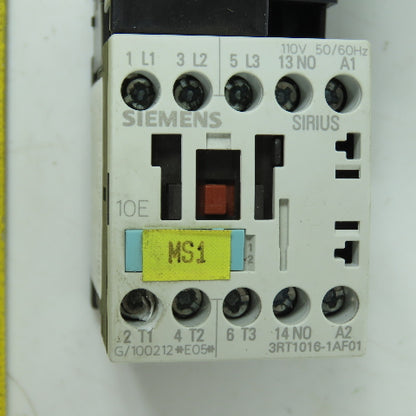 Siemens 3RT1016-1AF01 Contactor Relay 110V Coil W/3RV1011-1EA10 Protector 2.8-4A