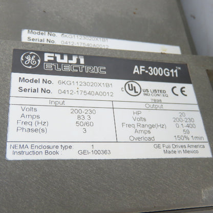 Fuji 6KG1123020X1B1 20HP Drive 200-230V 3Ph AF-300G11