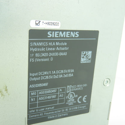 Siemens 1P 6SL3420-2HX00-0AA0 Sinamics HLA Module Hydraulic Linear Actuator