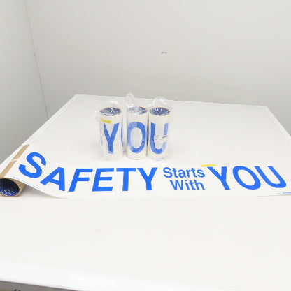 Brady 8" x 40" SAFETY STARTS WITH YOU Wht/Blue Self Adhesive Sign Lot/4