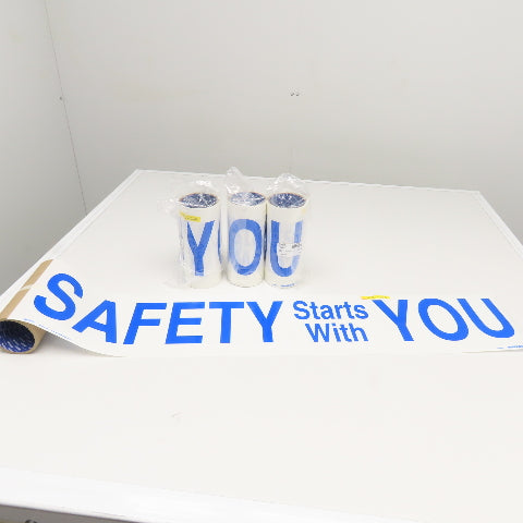 Brady 8" x 40" SAFETY STARTS WITH YOU Wht/Blue Self Adhesive Sign Lot/4