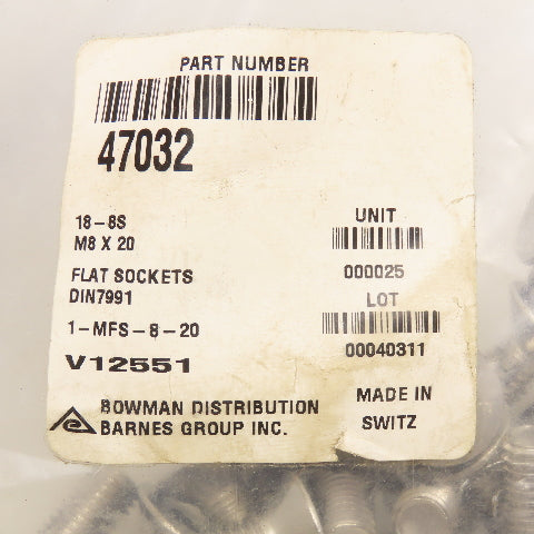 M8x20 Metric Stainless Steel Flat Head Socket Cap Screw Lot Of 25