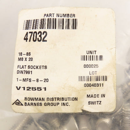 M8x20 Metric Stainless Steel Flat Head Socket Cap Screw Lot Of 25