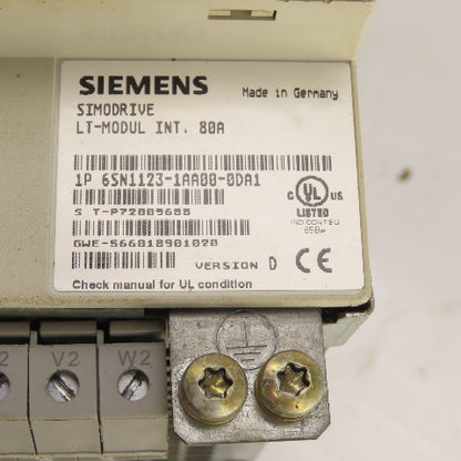 Siemens 6SN1123-1AA00-0DA1 Simodrive LT Module 80A W/ 6SN1118-0DJ21-0AA0 Card