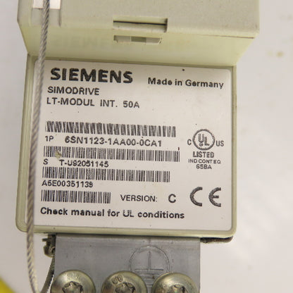 Siemens 6SN1123-1AA00-0CA1 Simodrive LT Module 50A W/ 6SN1118-0DJ21-0AA0 Card