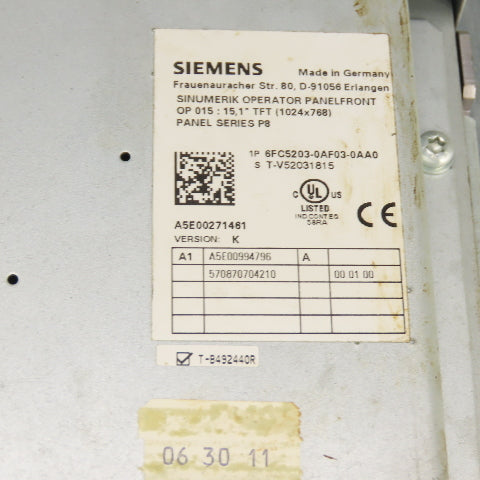 Siemens 6FC5203-0AF03-0AA0 Sinumerik Operator Panelfront OP 15.1" TFT Ser P8