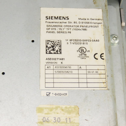 Siemens 6FC5203-0AF03-0AA0 Sinumerik Operator Panelfront OP 15.1" TFT Ser P8