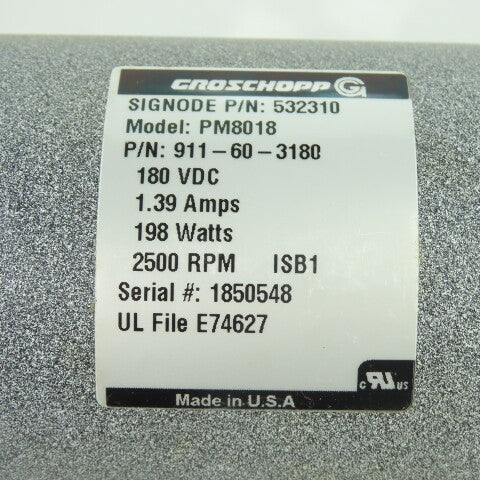 Croschopp 911-60-3180 PM8018 DC Motor 180VDC 1.39A 198W 2500RPM NEW