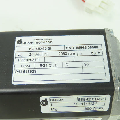 Dunkermotren BG 65X50 SI 24VDC 2950RPM 5.2A Servo Gear Motor 15:1 Ratio 350Ncm