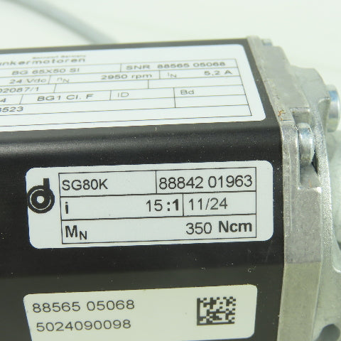 Dunkermotren BG 65X50 SI 24VDC 2950RPM 5.2A Servo Gear Motor 15:1 Ratio 350Ncm