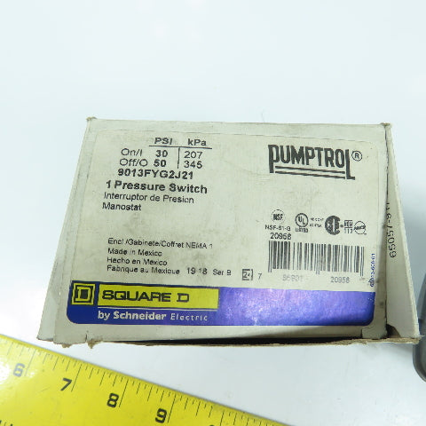 Square D 9013FYG2J21 Pumptrol Pressure Switch On 30 PSI Off 50 PSI
