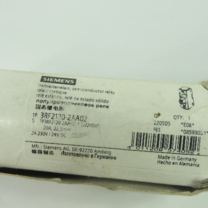 Siemens 3RF2120-2AA02 Sirius SC Solid State Relay 24VDC
