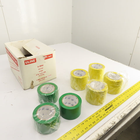 Uline S-3054 6 Mil Yellow & Green Floor Marking Tape 4", 3" x 36 Yds Lot Of 7