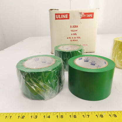 Uline S-3054 6 Mil Yellow & Green Floor Marking Tape 4", 3" x 36 Yds Lot Of 7