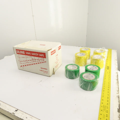 Uline S-3054 6 Mil Yellow & Green Floor Marking Tape 4", 3" x 36 Yds Lot Of 7