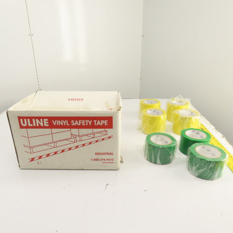 Uline S-3054 6 Mil Yellow & Green Floor Marking Tape 4", 3" x 36 Yds Lot Of 7