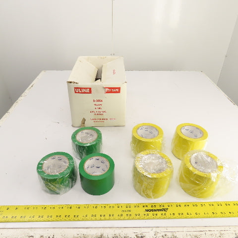 Uline S-3054 6 Mil Yellow & Green Floor Marking Tape 4", 3" x 36 Yds Lot Of 7