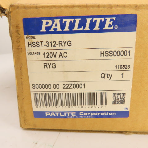 Patlite HSST-312-RYG Signal Control Light Tower Kit 120VAC