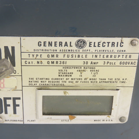 General Electric QMR361 Type QMR Fusible Interrupter Switch 30A 600VAC