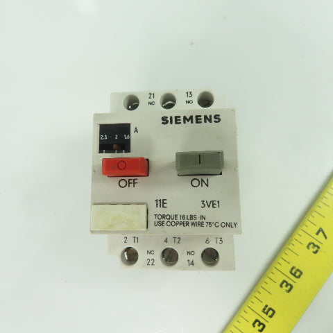 Siemens 3VE1015-2HU00 Motor Starter Protector 1.6-2.5A 600VAC