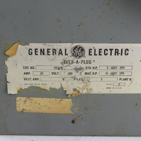 General Electric DE361R Flex-A-Plug 30A 3-Pole Fusible Bus Plug Switch 600V 15HP