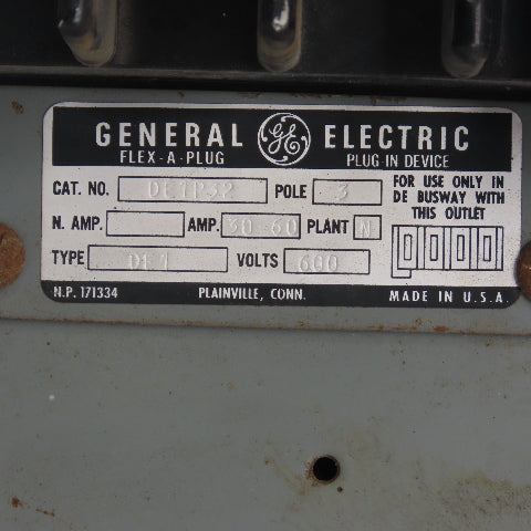 General Electric DFPG362 Flex-A-Plug 60A 3-Pole Fusible Bus Plug Switch W/DE1P32