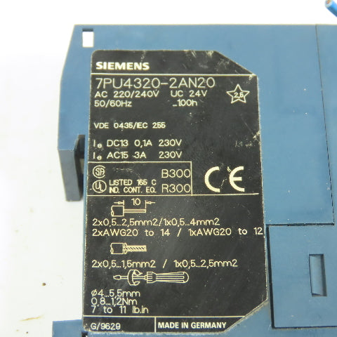 Siemens 7PU4320-2AN20 10s-100h Multi-Function Timer Relay 220/240VAC