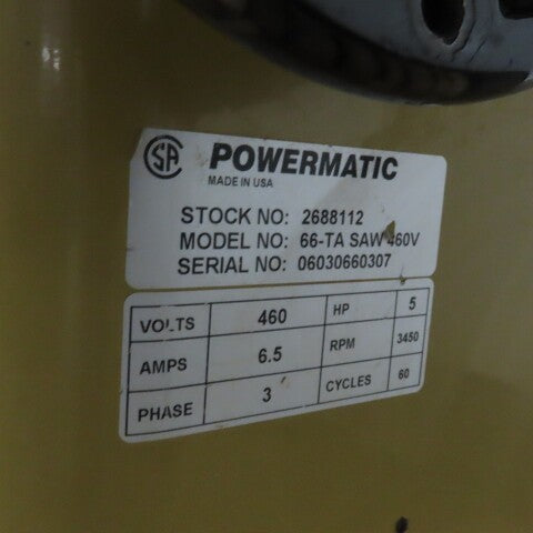 Powermatic 66-TA 10" Tilting Arbor Table Saw 45-¦ Bevel 208-230/460V 3Ph 5Hp