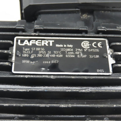 Lafert ST 80 S6 0.55kW 0.75HP AC Electric Motor 1090RPM 230/460V 3PH IEC60034