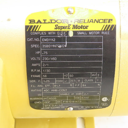 Baldor SuperE .75HP AC Electric Motor 1730RPM 208-230/460V 3PH 56 Fr Tested