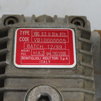Bonfiglioli C102PP71 13.4 Ratio Variable Speed Inline Gear Motor 0.26kW 3PH