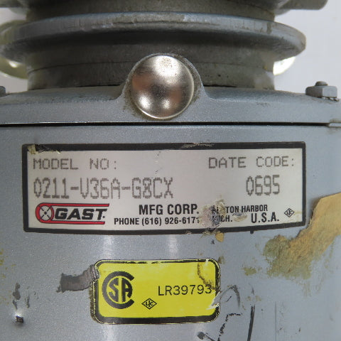 Gast 0211-V36A-G8CX 1/6HP Rotary Vacuum Pump 120V 1PH 4.4A Tested