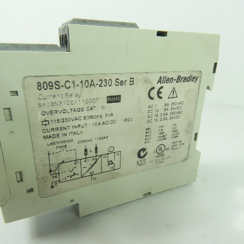 Allen Bradley 809S-C1-10A-230 Ser B Current Relay 115/230VAC 10A