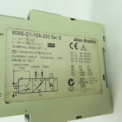 Allen Bradley 809S-C1-10A-230 Ser B Current Relay 115/230VAC 10A