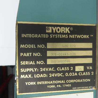 York 371-01445-108 LDC 17D ISN Direct Digital Control Center 24VAC