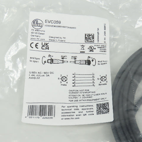 IFM EVC059 EFECTOR Double Ended Cordset Str M12 Male 5m
