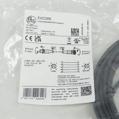 IFM EVC059 EFECTOR Double Ended Cordset Str M12 Male 5m