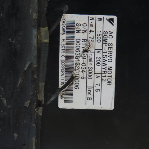 Yaskawa SGMP-15AWYR12 4.77 N-m AC Servo Motor 1500W 200V 7.5A 3000RPM