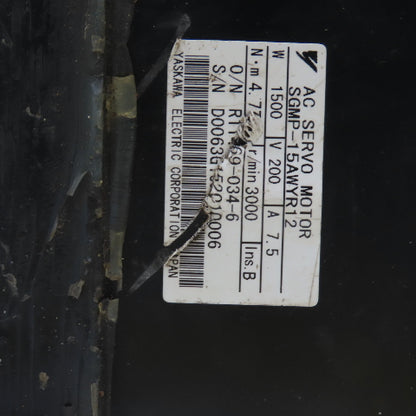 Yaskawa SGMP-15AWYR12 4.77 N-m AC Servo Motor 1500W 200V 7.5A 3000RPM