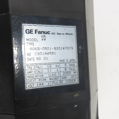 GE Fanuc A06B-0501-B201#7073 Model 10 AC Servo Motor 12Nm 144V 2000RPM 3Ph