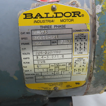 Baldor M5603 1HP 3PhAC Electric Motor 230/460V 1725RPM 182 Frame W/ Roto-Cone
