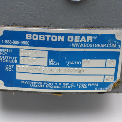 Boston Gear 60:1 Ratio Gear Motor 3/4Hp 230/460V 3Ph 28.75RPM Output