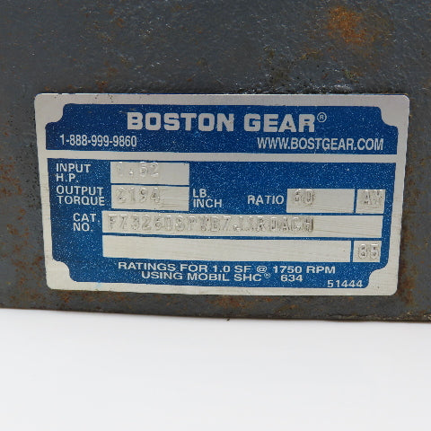 Boston Gear 60:1 Ratio Gear Motor 1.5Hp 230/460V 3Ph 28.75RPM Output