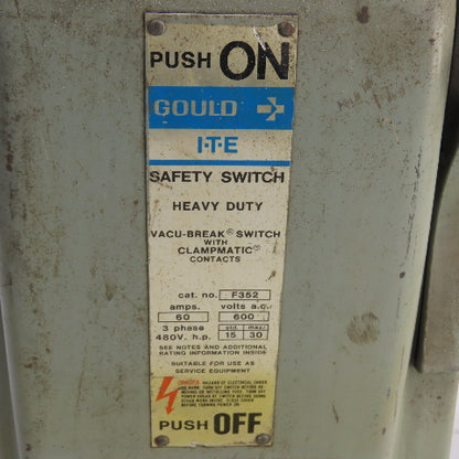 Gould F352 60A Heavy Duty 3-Pole Fusible Safety Disconnect Switch 600VAC 30HP