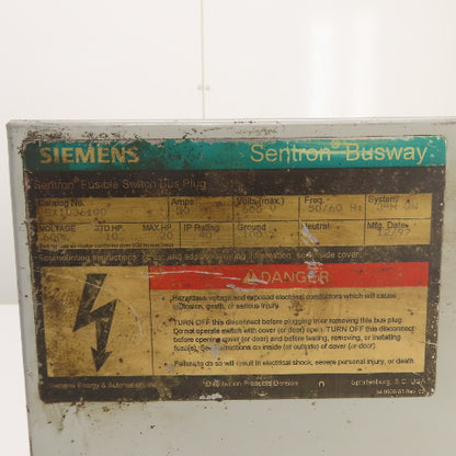 Siemens SXID361G0 Sentron Fusible Busway Plug Switch Unit 30A 3P 3W 600V