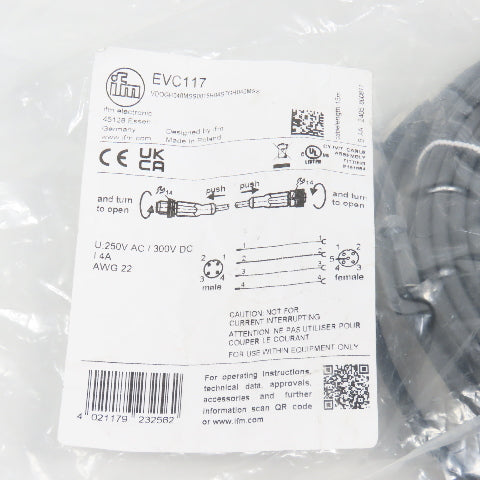 IFM EVC117 Connection Cable Assembly 15m 22AWG 250V