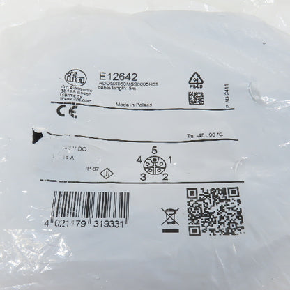 IFM E12642 5m Female Cordset Cable Assembly M12 16A