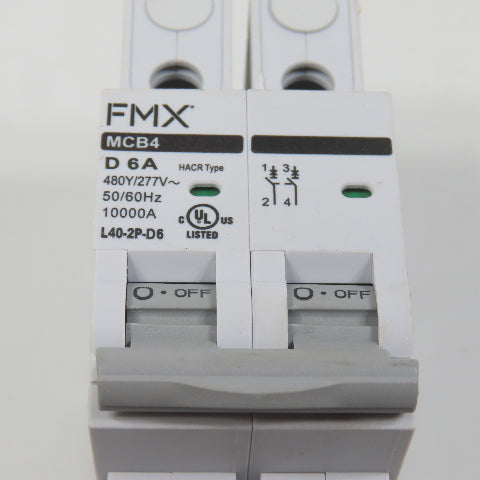 FMX L40-2P-D6 MCB4 C 6A Two 2-Pole Circuit Breaker 480/277VAC (Clean)